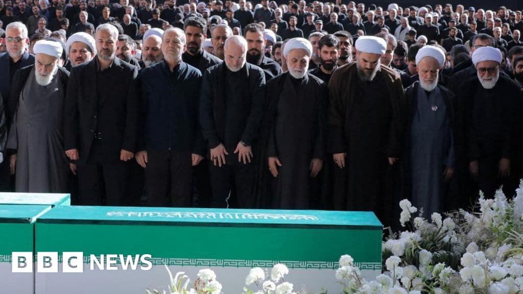 Iran's supreme leader absent as senior officials attend ayatollah's funeral - BBC