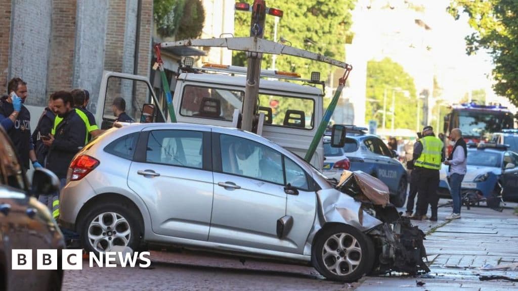 Man ploughs car into crowd in Italy before trying to stab them - BBC